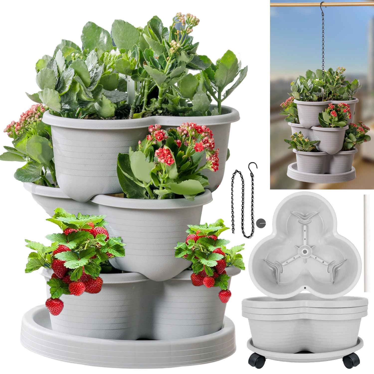 Amazon.com: Birheatry Vertical Strawberry Planter 3 Tier Hanging